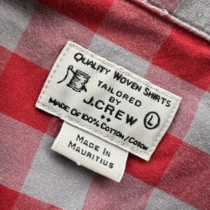 J CREW ⚓️ Men’s All Cotton Red & Gray Large Block Gingham Button Down - Size LG